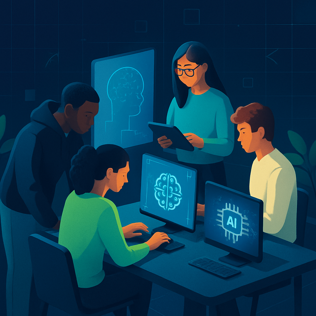 Interns working on AI projects.