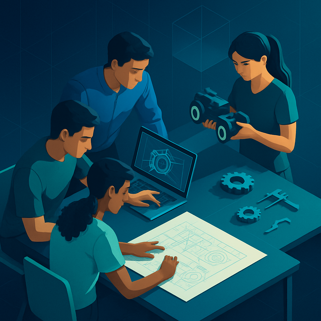 Engineering students working together