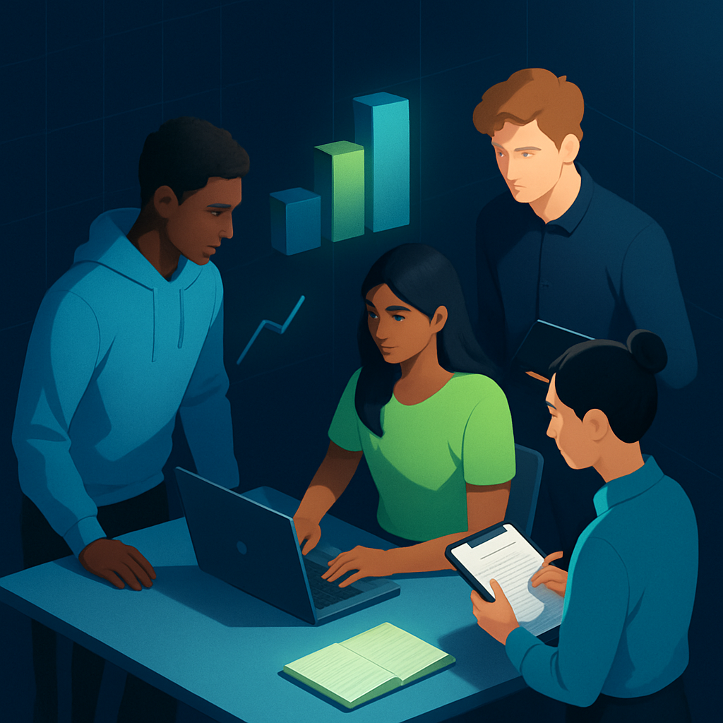 Interns working together in an office.