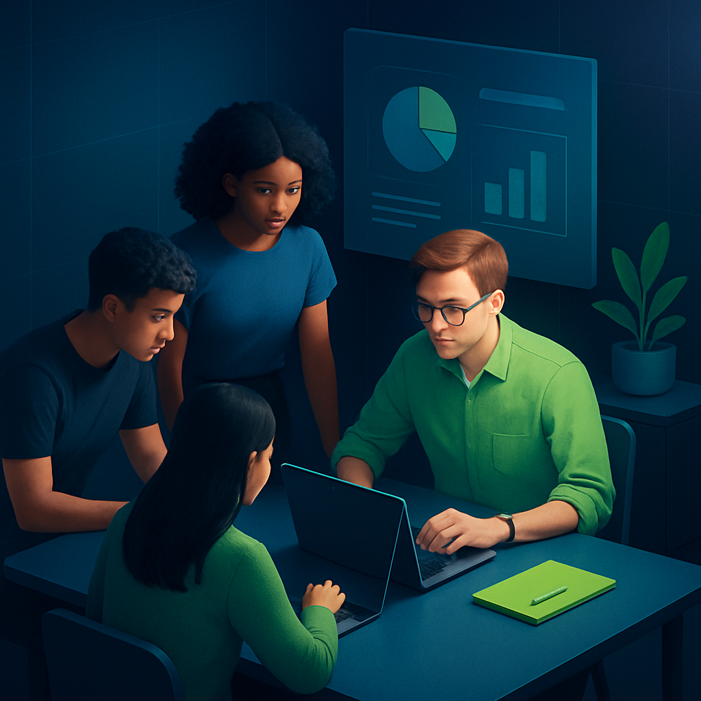 Interns collaborating in an office